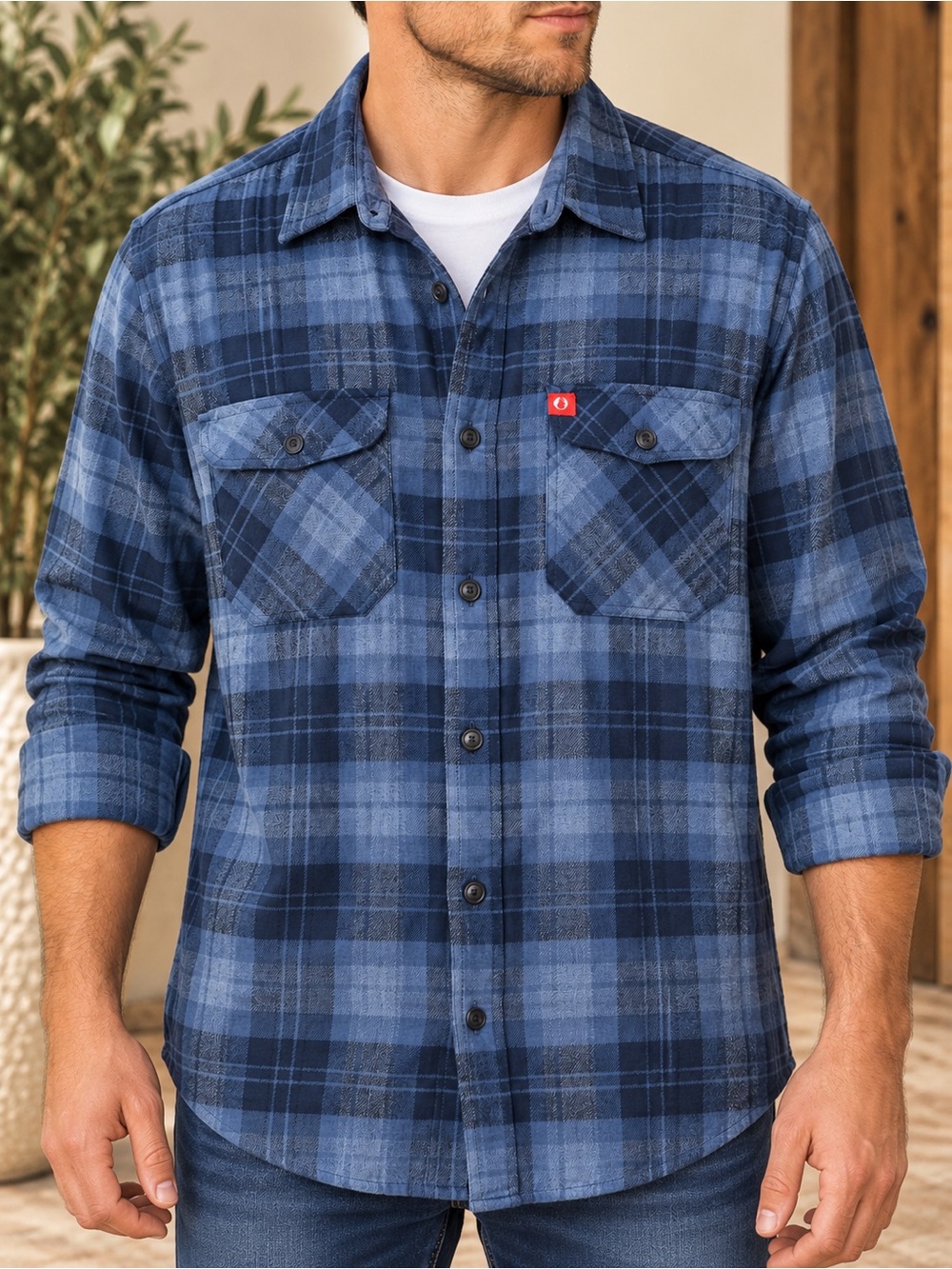 The American Outdoorsman Men’s XXL Blue Plaid Flannel Shirt Workwear #889
